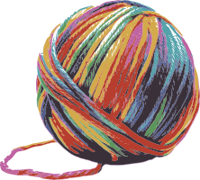 A yarn ball with rainbow thread